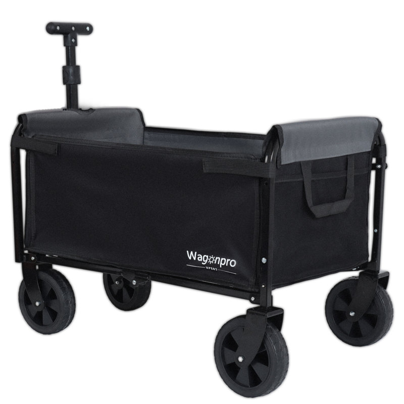 Chariot de camping pliable convertible avec siège de banc, rangement et attache pour chien, Noir