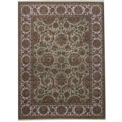 Tapis vert clair et ivoire de haute qualité noué à la main Trinity