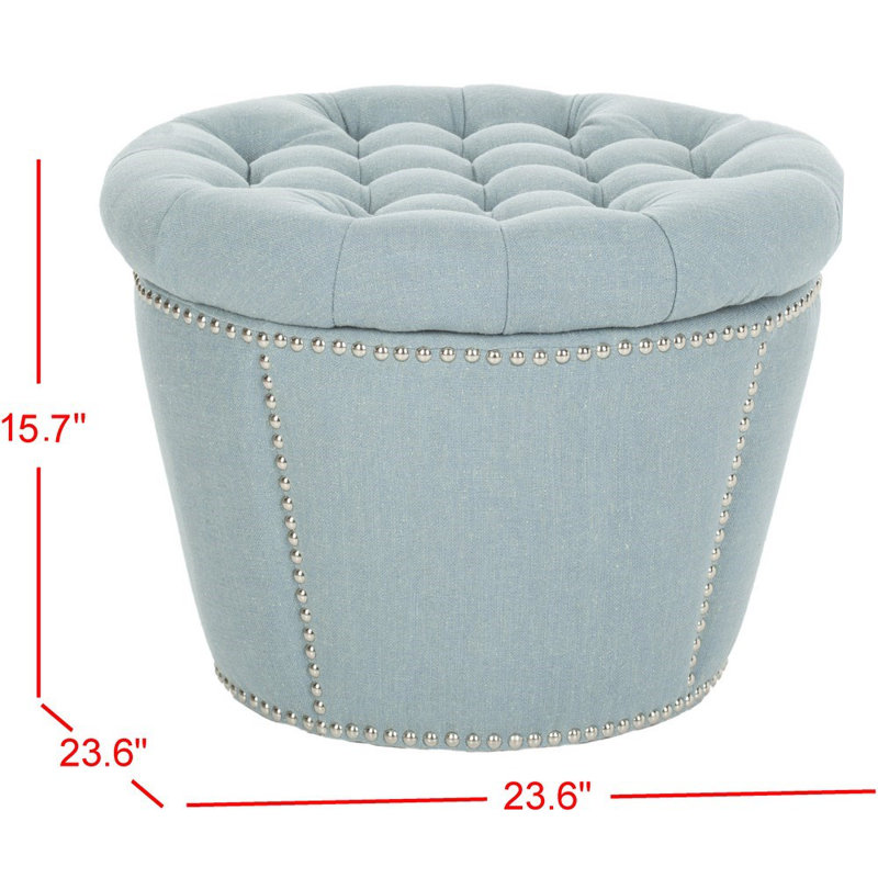 Sky Blue Tufted Round Linen Storage Ottoman