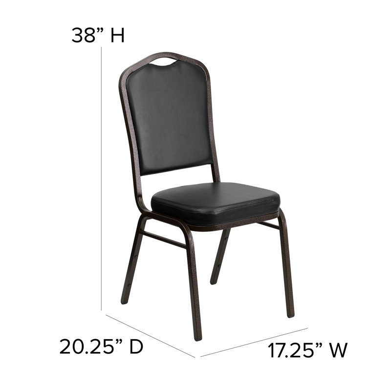 Chaise de banquet empilable Oliverson, Encadrement doré, Vinyle noir, 4