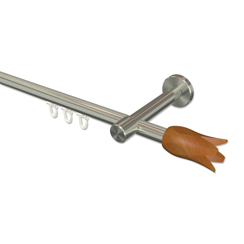 Rolf Curtain Pole Set, 5cm H x 480cm W x 11cm D, Stainless Steel/Cherrywood Varnished