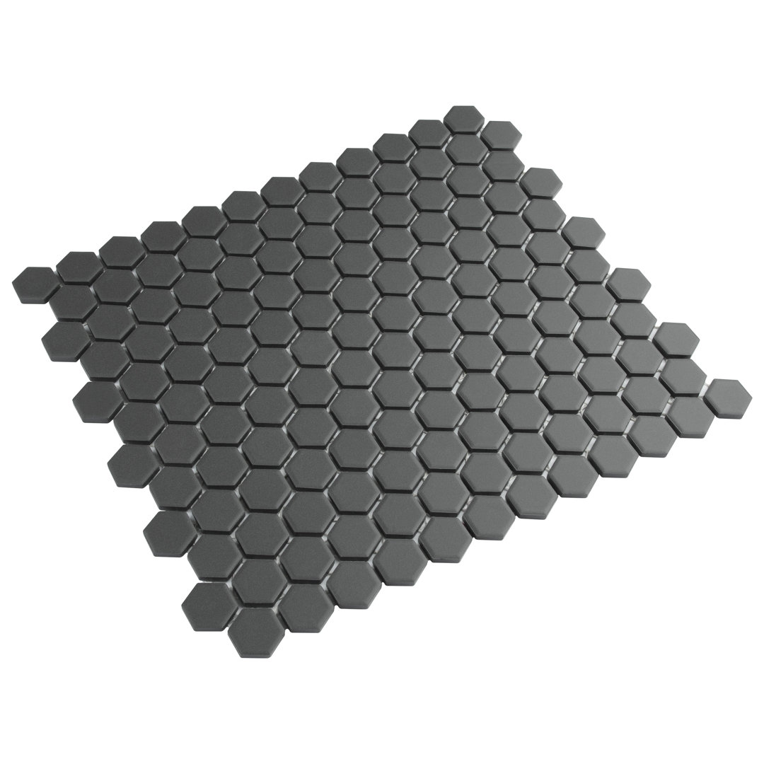 Metropolis 1" Hex Unglazed Black 10-1/4" x 12" Porcelain Mosaic Floor and Wall Tile Merola Tile