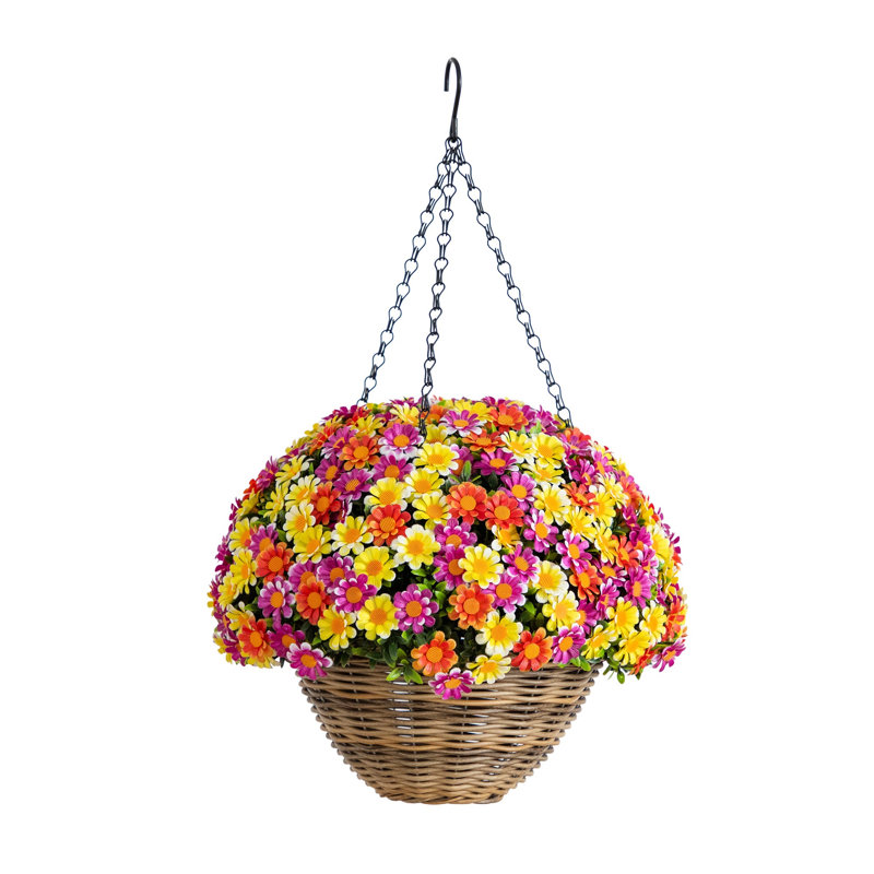 22 po Panier suspendu en marguerite artificielle résistante aux rayons UV (intérieur / extérieur), Assortment 1