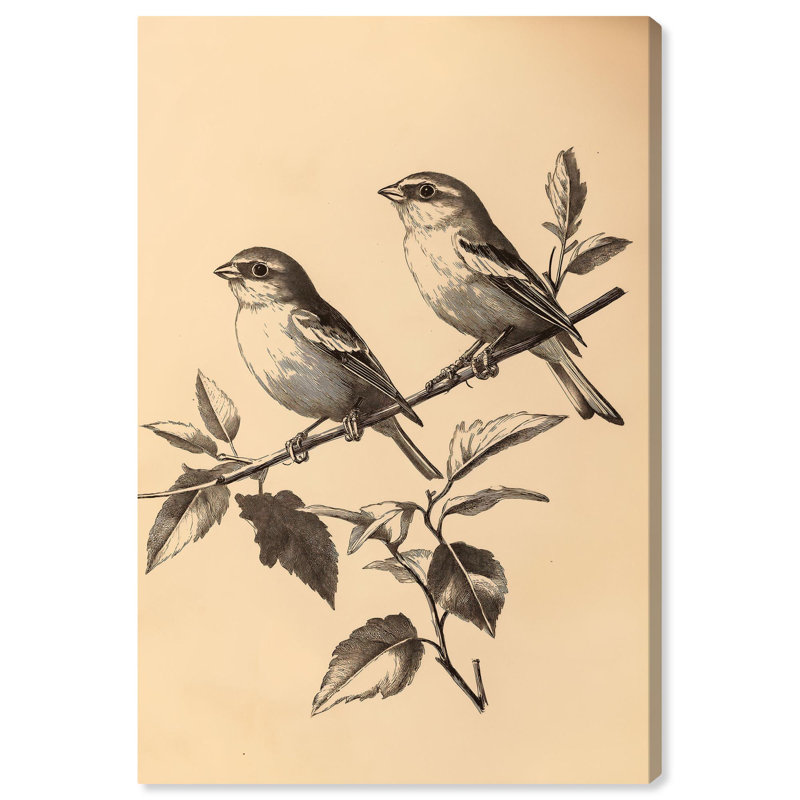 Paire de pinsons I sur toile , Toile tendue avec châssis, H 24 po x l 16 po