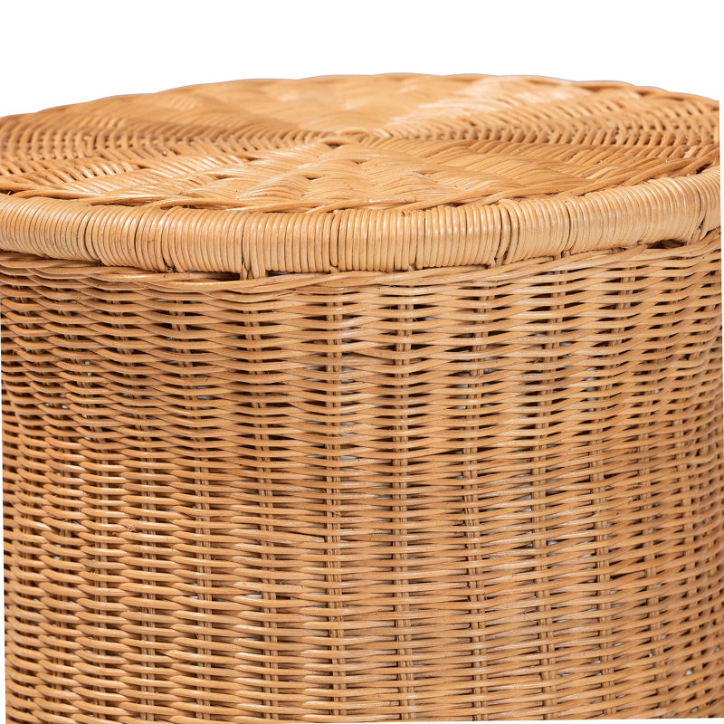 Table de bout ronde en rotin naturel - Table d'appoint en forme de tambour en osier tissé à la main pour le salon ou la véranda, miel clair