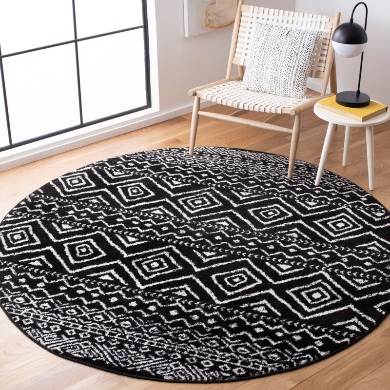 Tapis noir / ivoire Summey Southwestern, Rond 6 pi 7 po