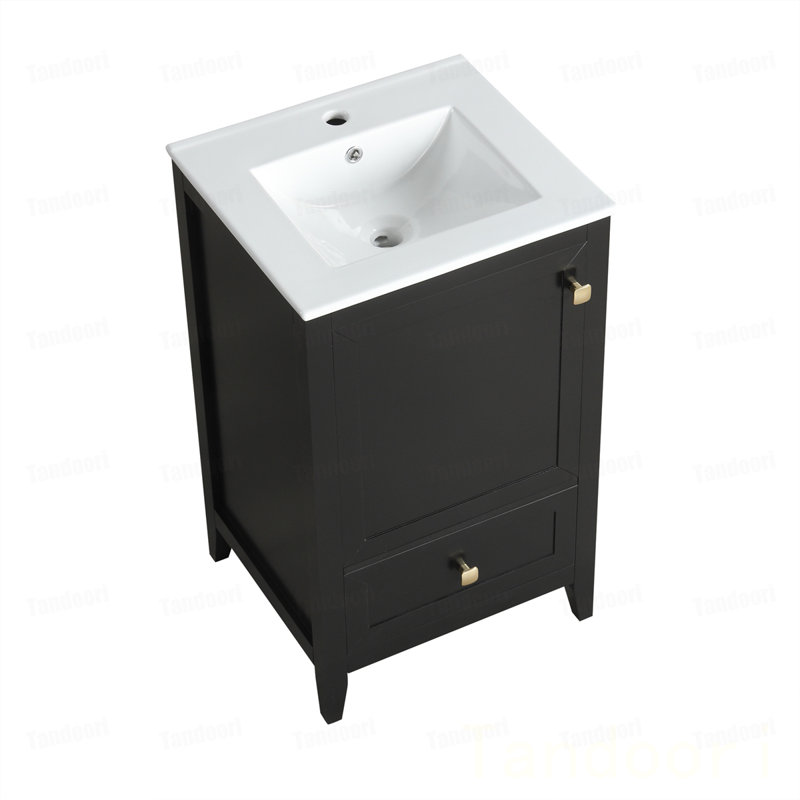 Meuble-lavabo avec lavabo, armoire de salle de bain avec porte à fermeture douce, support de rangement et tiroir, Black