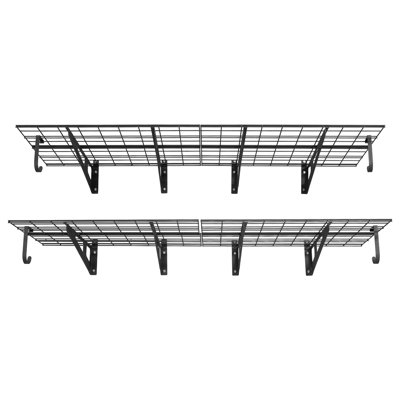 Étagère de garage murale robuste à 2 niveaux, paquet de 8 étagères murales en acier 1 x 3 pi avec crochets, support de rangement flottant en métal 24 x 72 po par tablette, capacité de poids totale de 1000 lb, noir