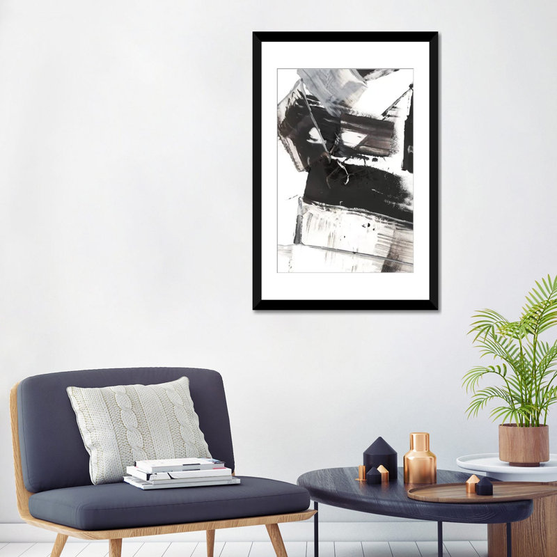 « basculer ii », reproduction sur toile tendue, H 24 po x l 16 po x P 1 po, Papier d'art encadré noir, Blanc