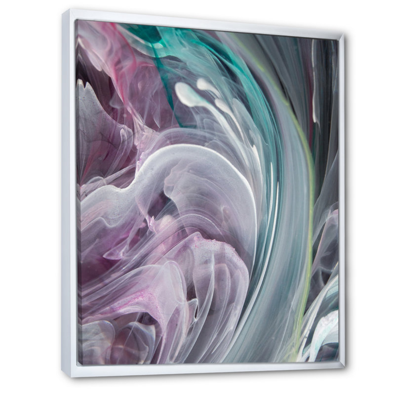 Turquoise et mauve liquide Flow Art IV - reproduction d'art moderne sur toile, Toile blanche avec cadre photo