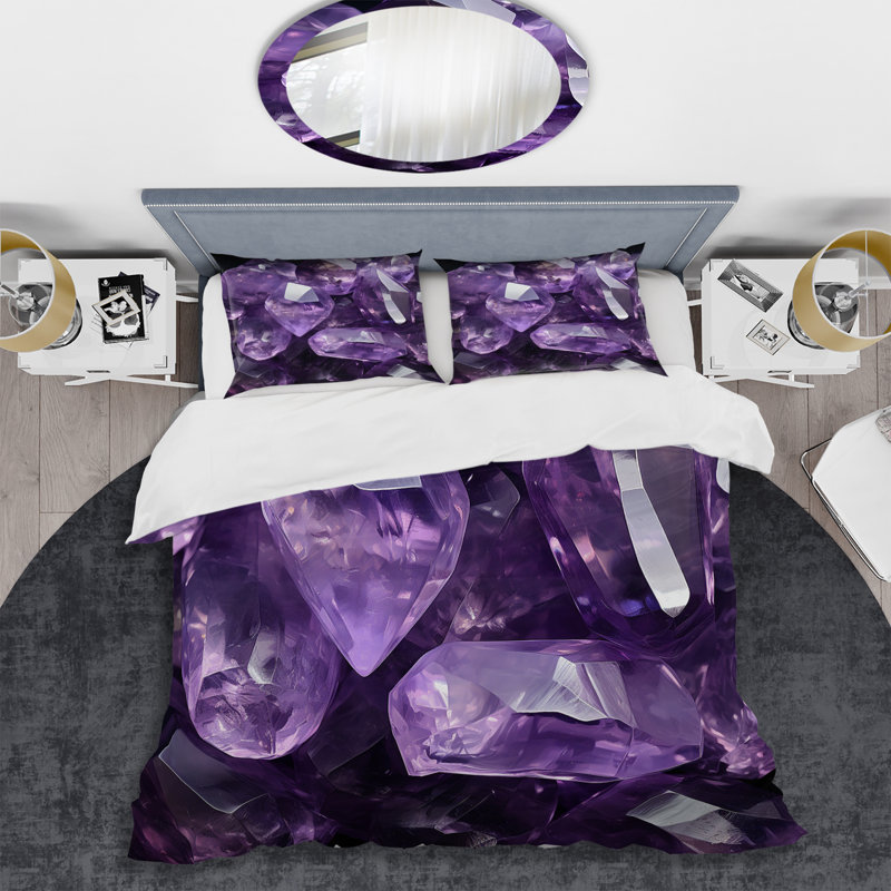 Ensemble de housse de couette violet à améthyste Geode Essence 2, Housse de couette pour très grand lit