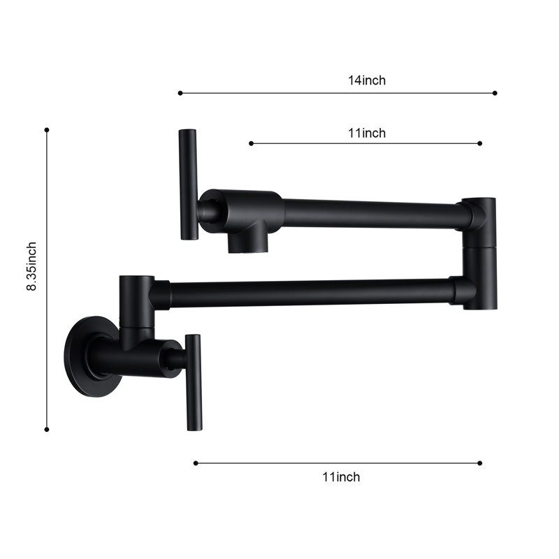Wall Mount Kitchen Pot Filler Faucet Matte Black, Brass, 360 Rotation And Folding Feature, Double Handles For Accurate Water Control Dripping, Surface Treated To Withstand Corrosion In Brass