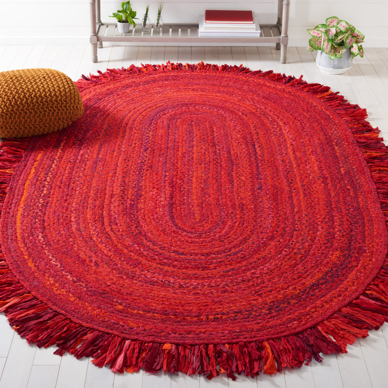 Braided Hand Woven Cotton Solid Color Rug, Oval 6'  x 9'