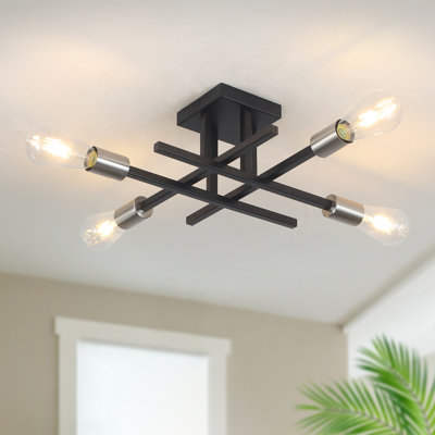 Doraelia Dimmable Sputnik Modern Linear Chandelier Semi Flush Mount Ceiling 4 Light Fixtures