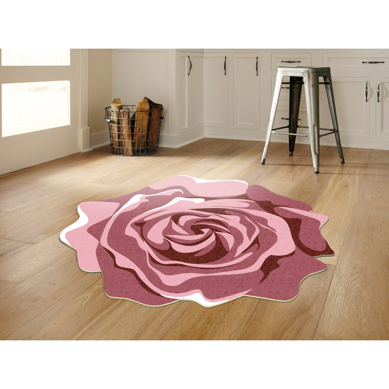 Tapis rose en polyester tissé à la machine Novelty, Nouveauté 2 pi 7 po x 2 pi 7 po