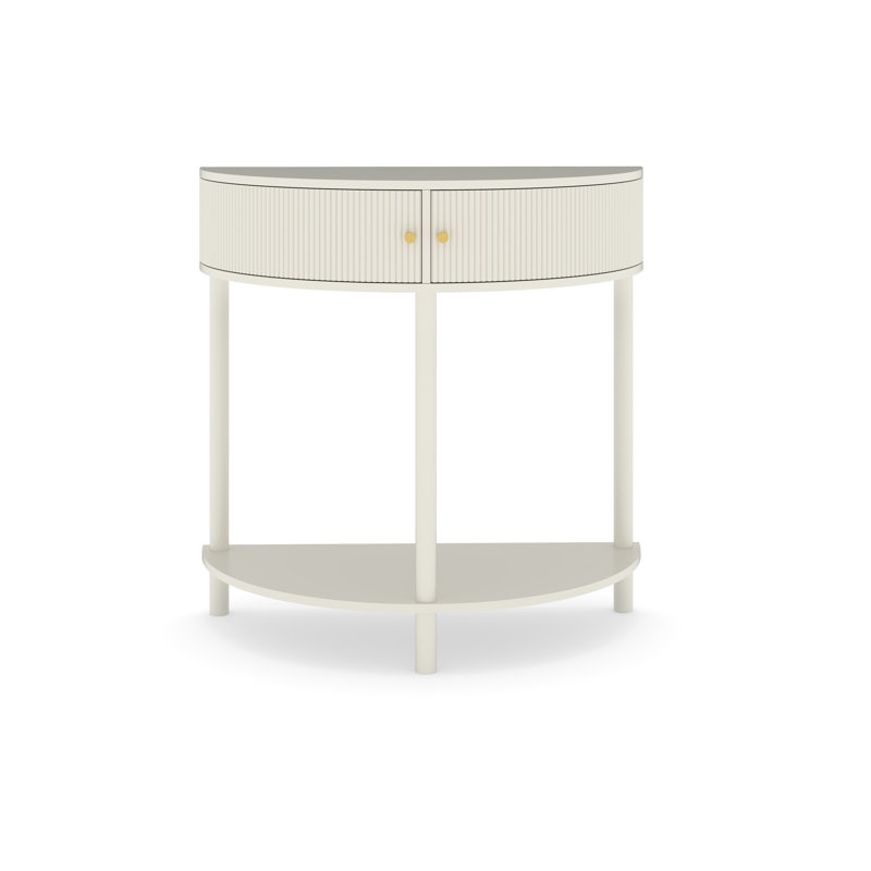Modern 31.5" Fluted Semi-Circle Narrow Console Table, Cream White