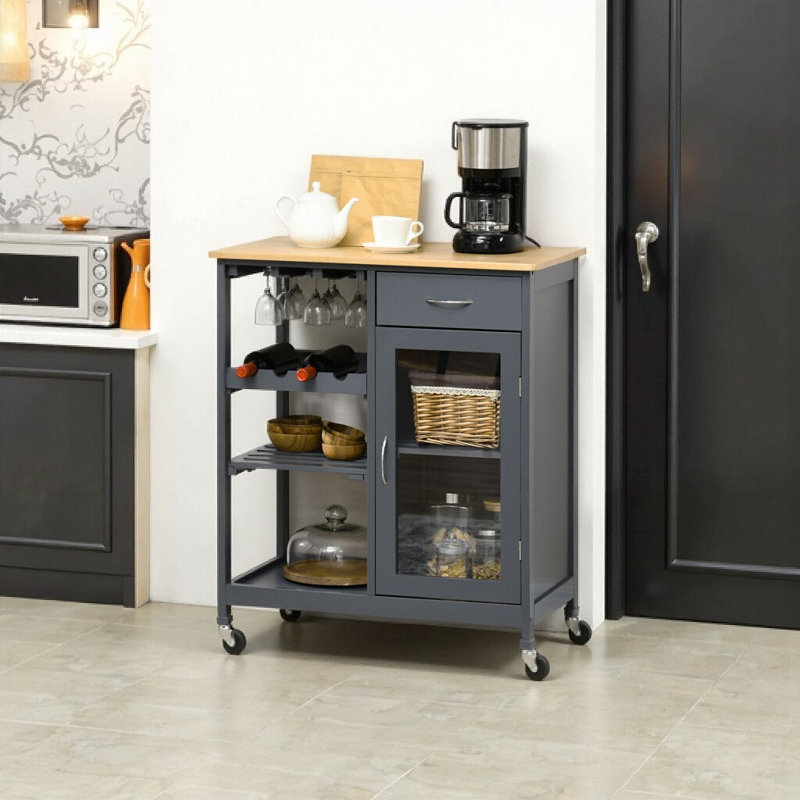 Îlot de cuisine 30 po - gris (support à vin + porte-verres à pied)