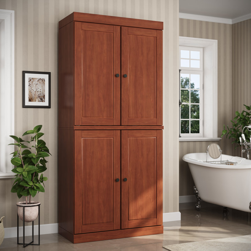 32" W x 71.5" H 100% Solid Wood Freestanding Bathroom Linen Cabinet with Doors, 2 Drawers & Adjustable Shelves – Modular Storage Organizer