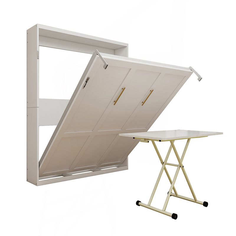 Wall Mounted Murphy Bed with Separate Manual Height Adjustable Desk, Space Saving Foldable Wall Bed & Computer Desk