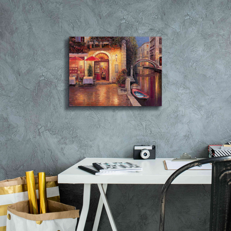 «Night Café After Rain» par Haixia Liu, art mural sur toile, H 12 po x l 16 po x P 0,75 po