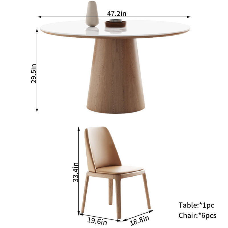 Ensemble de salle à manger Nordic, H 29,5 po x L 47,2 po x P 47,2 po, 7