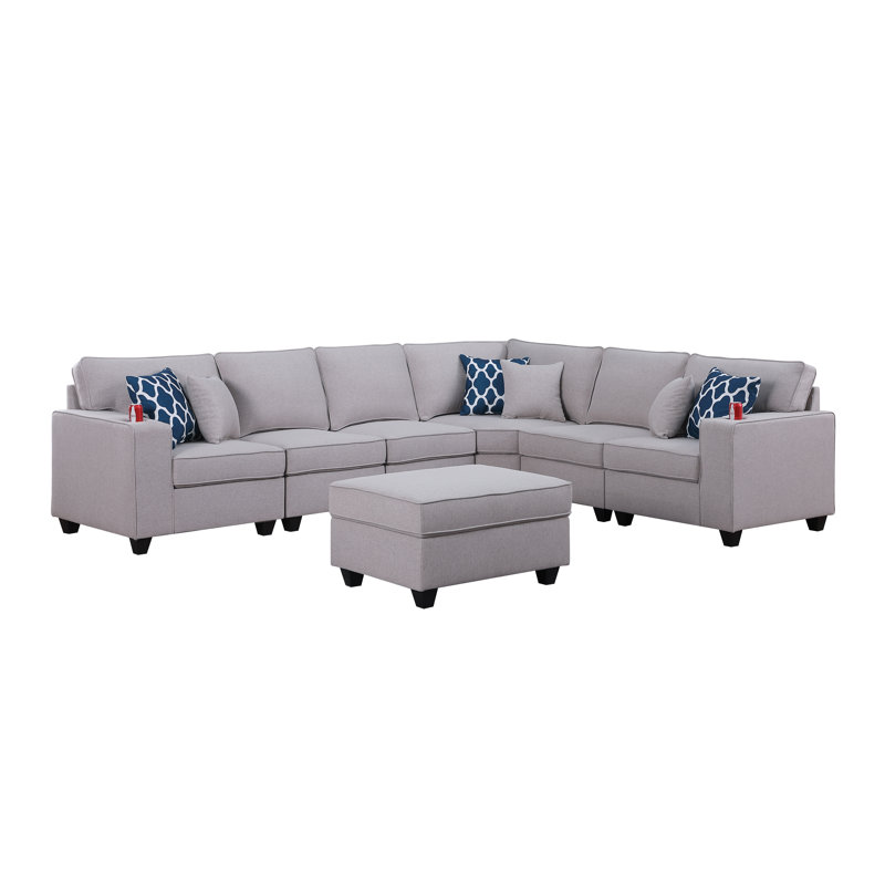 Allesse Modular Sofa with Ottoman, Linen, Light Gray