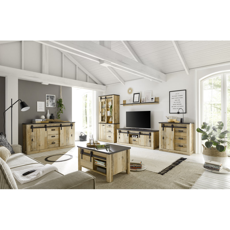 Jackeline Living Room Walls for TVs up to 70", Light Brown/Black