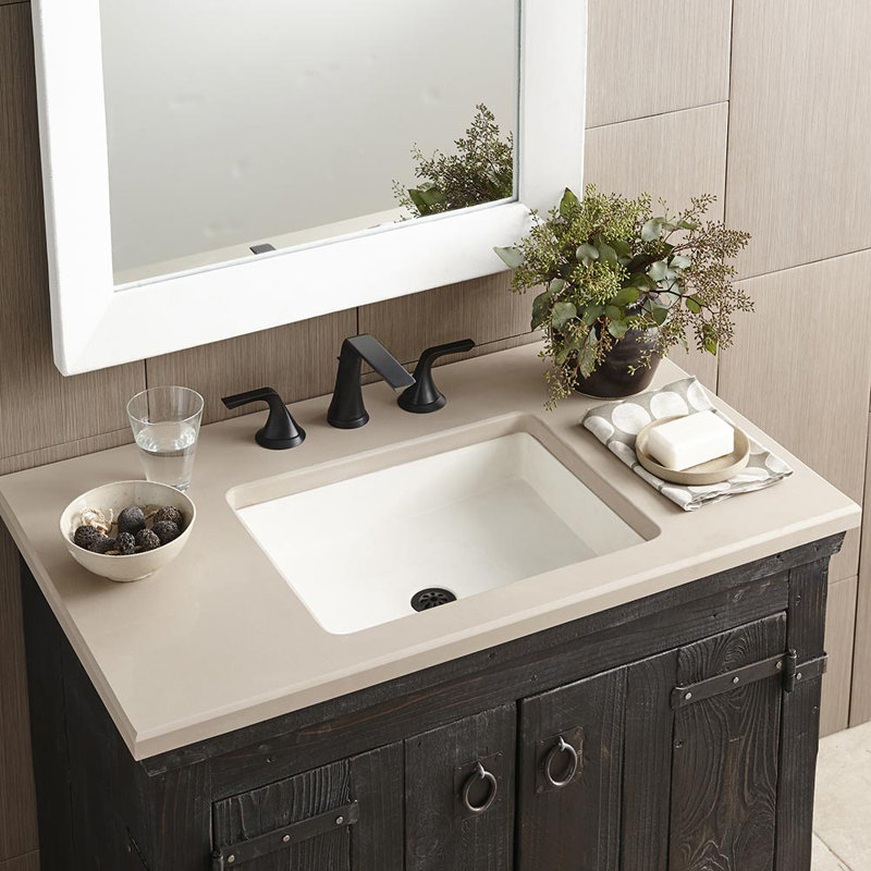 Nipomo Stone Handmade Rectangular Undermount Bathroom Sink, Pearl