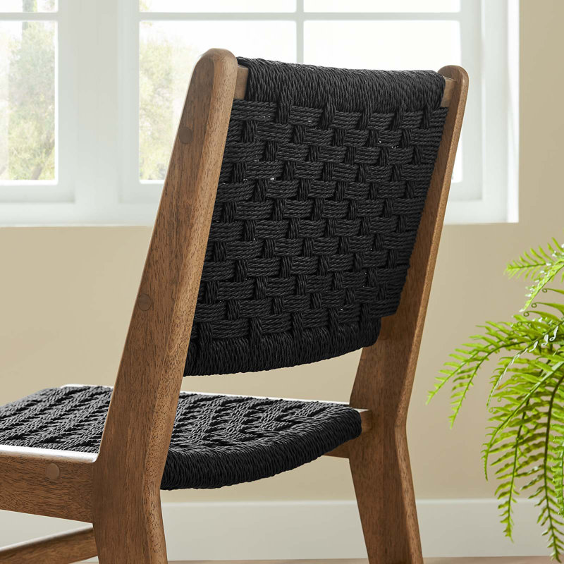 Saoirse Woven Rope Wood Dining Side Chair, Walnut, Black