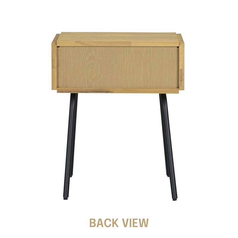  Table de chevet en bois massif avec tiroir en rotin naturel Lulu, Sable, 1