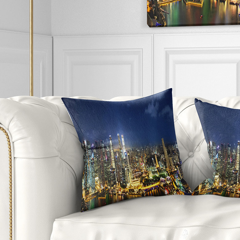 Coussin de cityscape panorama skyscrapers singapour, 18 po x 18 po, Coussin décoratif