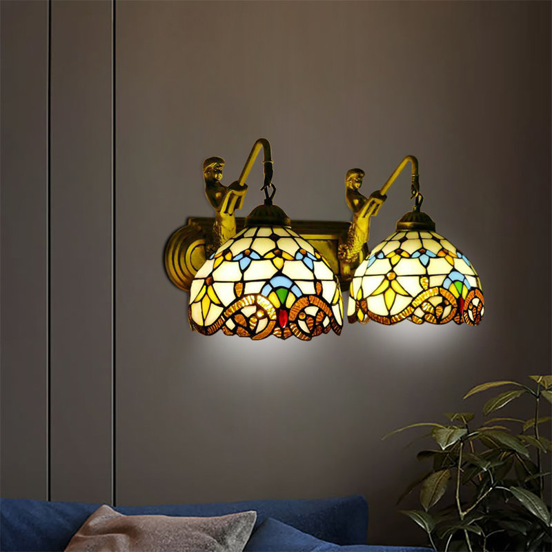 Fontaines Vintage Tiffany Style Mermaid Stained Glass Wall Light (2-Light), Beige