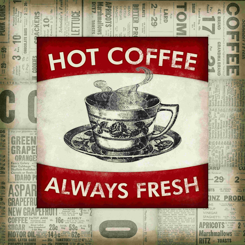 «Coffee News», impression sur toile tendue, L 12 po x H 12 po