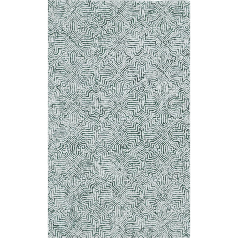 Barranco Hand Tuffted Wool Area Rug in White/Green, Rectangle 3' x 5'