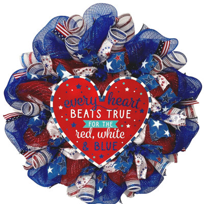 Couronne patriotique «Every Heart Beats True» pour le filet de décoration intérieure / extérieure rouge blanc et bleu de 24 pouces de diamètre