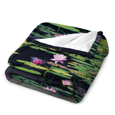 Plaid en flanelle de luxe « Lys on Pads », couverture douce, chaude et moelleuse pour salon, canapé, lit et décoration intérieure