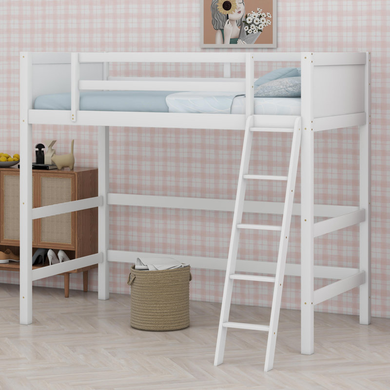 Lit mezzanine en bois avec échelle, White