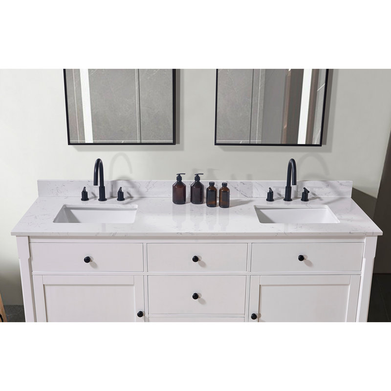 Trento 73" White Composite Stone Double Vanity Top with Sink