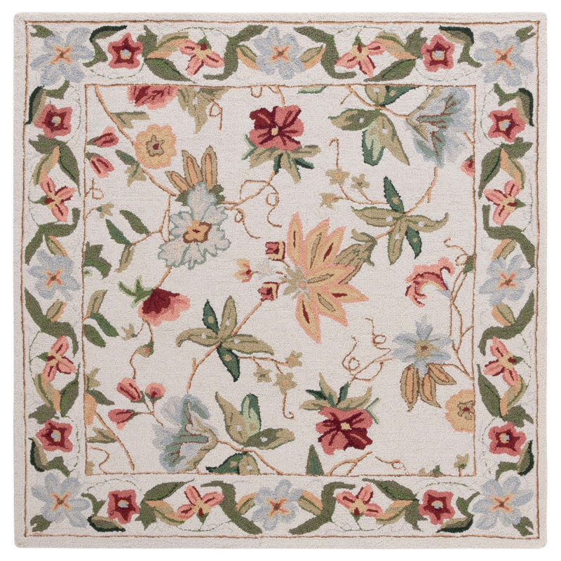 Chelsea Hand Hooked Wool Floral Rug, Square 5'