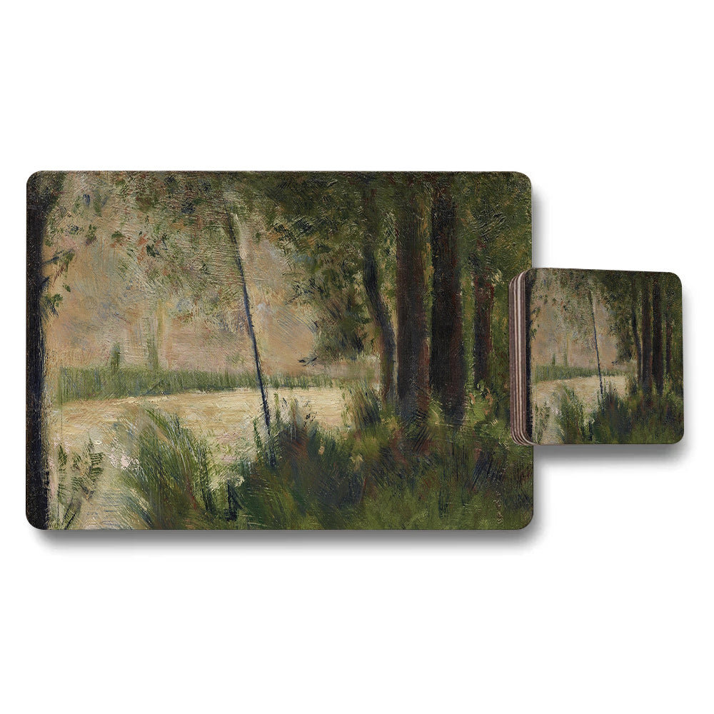 Impressionist Lake Landscape Placemat And Coaster Set