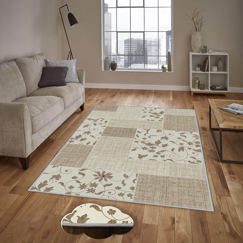 Tapis beige / crème en polyester Criner, Tapis de couloir 2 pi 7 po x 6 pi 7 po