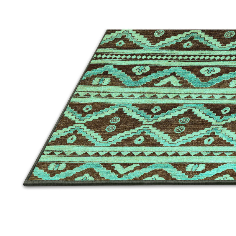Tapis bleu / brun tissé à la machine Delsol Ikat, Rectangle 2 pi x 3 pi
