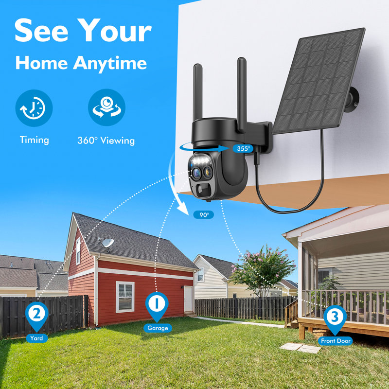 10X Zoom 360-Degree Low-Power Solar Panel Battery 2K FHD Wifi With Spotlight Alarm, Motion Detection, Colour Night Vision, Two-Way Audio And IP66.