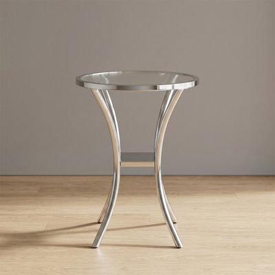 36" Counter Height Round Glass Bar Table, Chrome Frame Tall Pub Bistro Table With Double Tier Storage