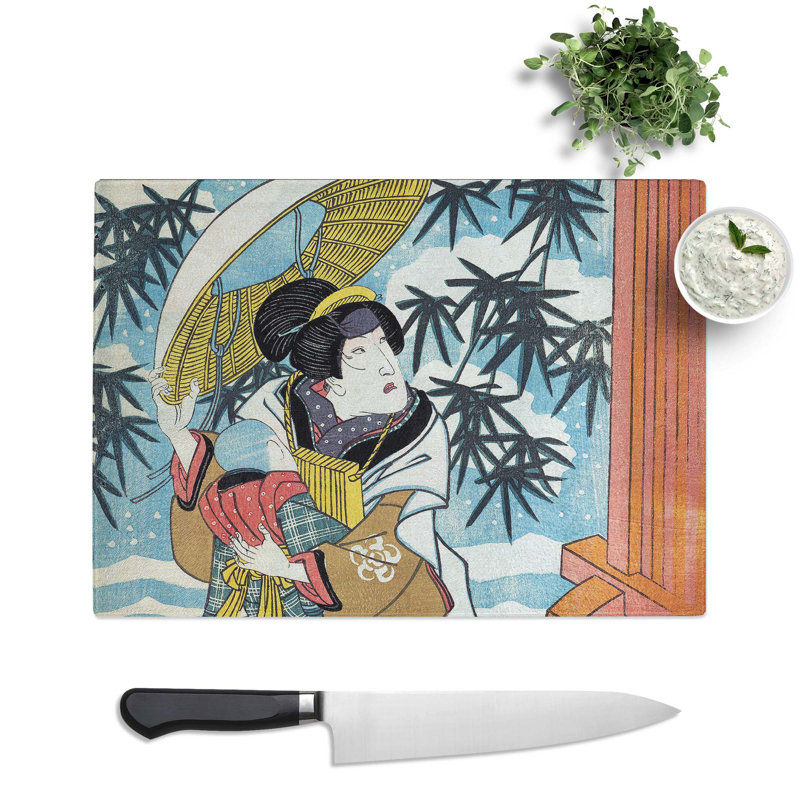 Tempered Glass Caught in the Snow by Utagawa Kunisada Chopping Board, 28.5cm W x 20cm L