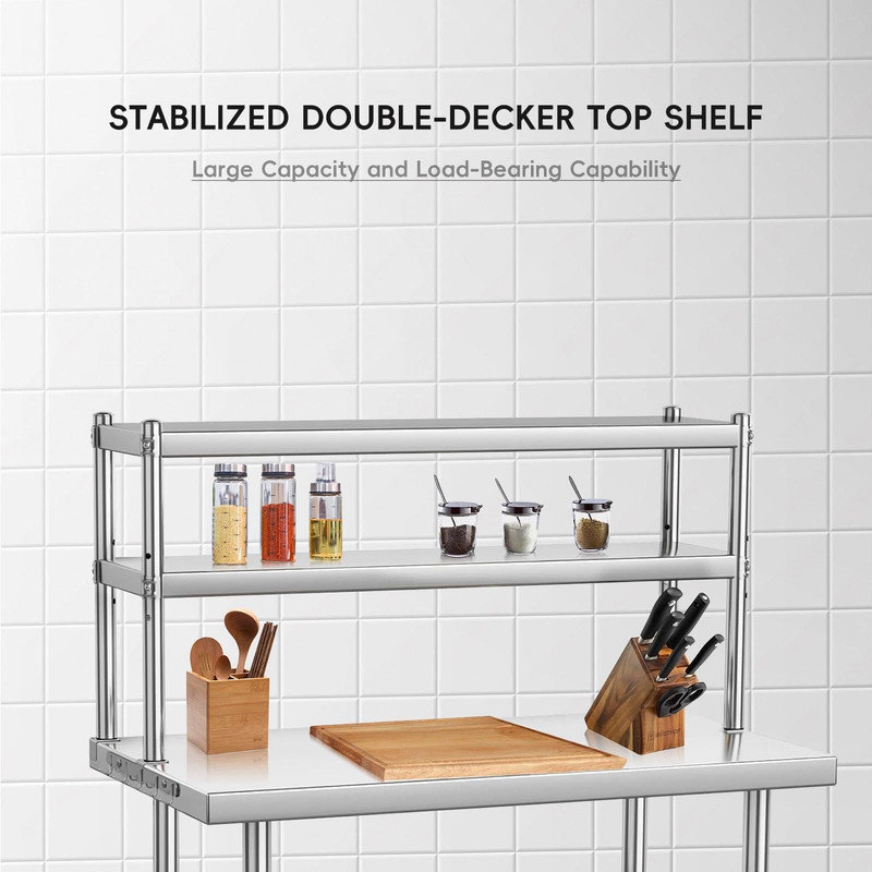 Table de travail 30 po x 24 po x 65 po en acier inoxydable avec crochets latéraux et tablette fixe - Station de préparation pour les petites cuisines