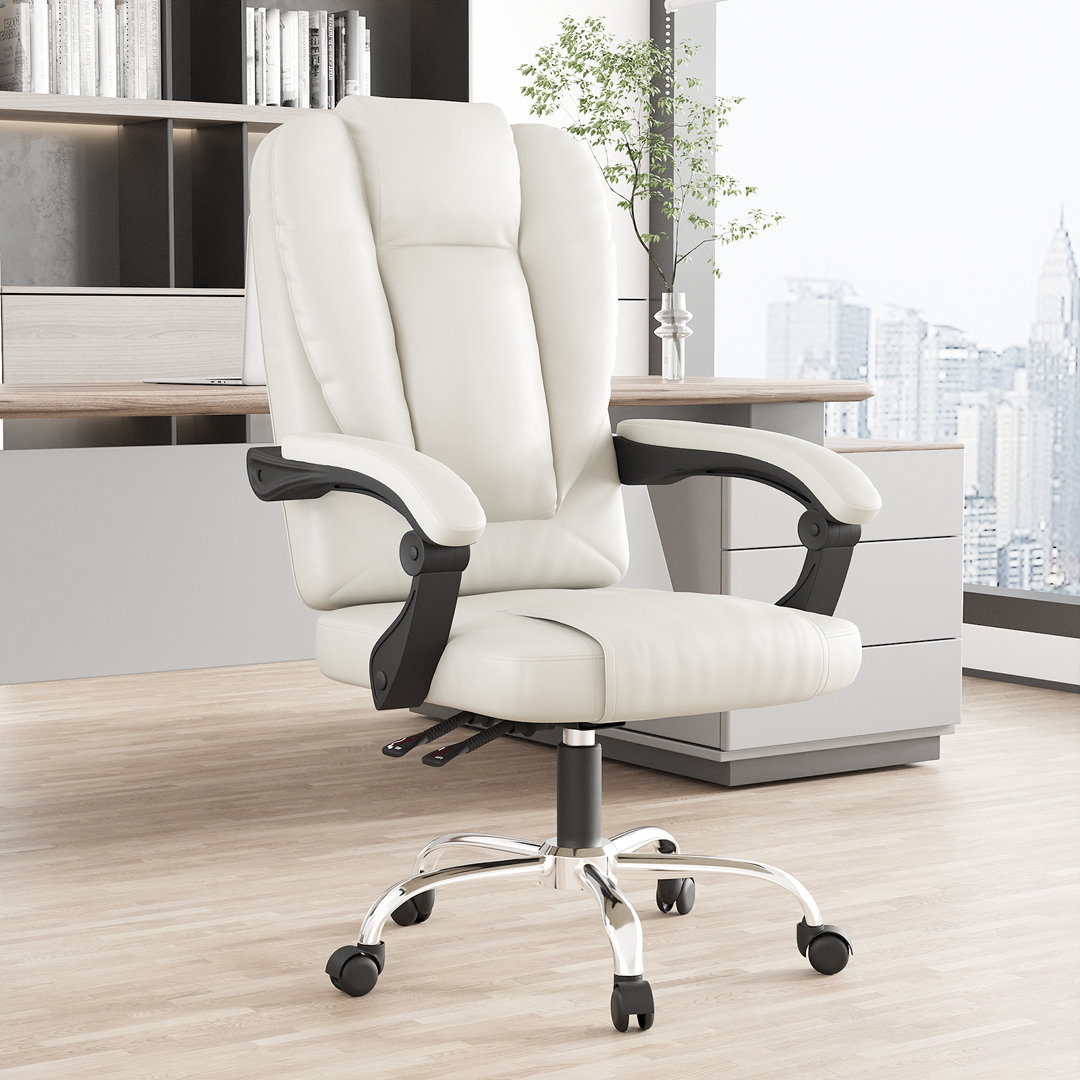 Mid-Back PU Leather Swivel Executive Chair, with Adjustable Lumbar Support, Soft Padded Armrests