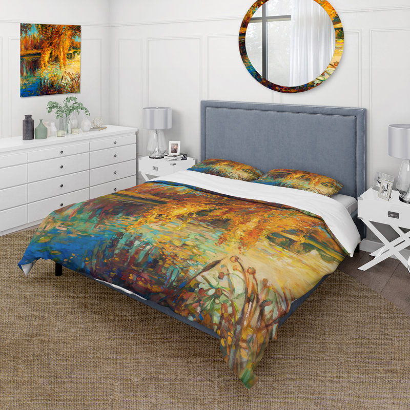 Orange Orange Forest - ensemble de housse de couette Lake House - microfibre de polyester