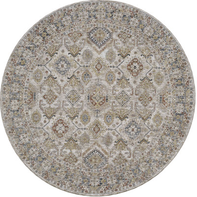 Tapis oriental en polyester tissé à la machine en ivoire / beige