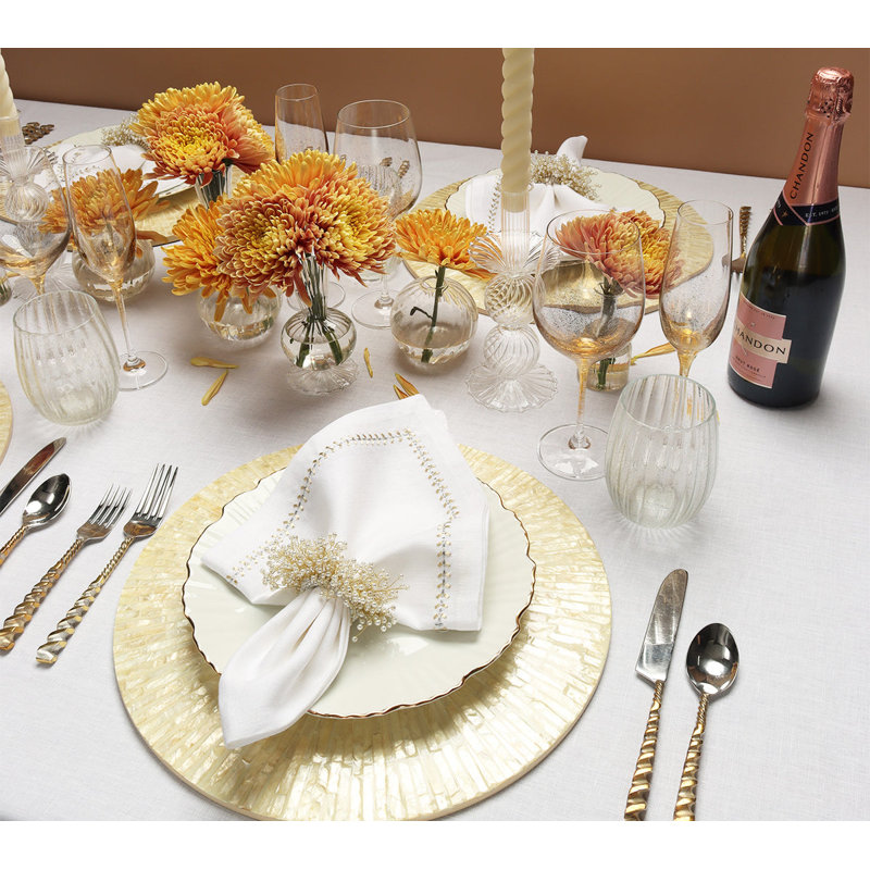 Herringbone Linen Napkin, White/Gold/Silver